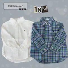 美品＊Ralph Lauren 長袖シャツ 2枚セット 白 青チェック 18M