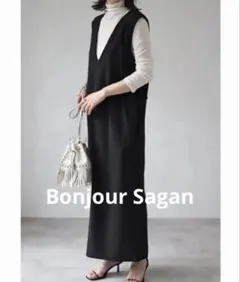 Bonjour Sagan Vネック ジャンパースカート 黒のサムネイル
