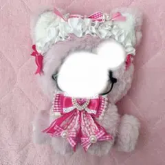 ピンクファー風ハート型チャームラインストーンリボン型キーホルダー 