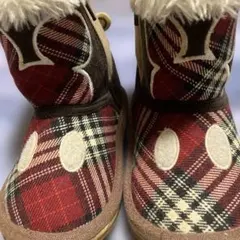 赤と黒のチェック柄ベビーブーツミッキーマウスDisneyシリーズ値下げ