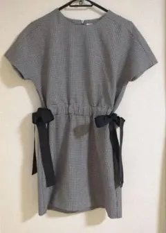 ZARA ザラ　ウエストリボン付き半袖チェックワンピース