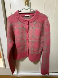 GU チェック柄 カーディガン ピンク 長袖 M