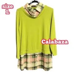 【美品】 Calabaza 長袖チュニック L グリーン/チェック