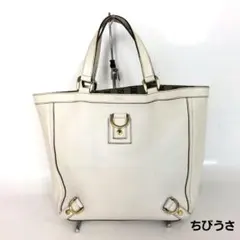 GUCCI アビー グッチ レザー GGキャンバス ハンドバッグ アイボリー
