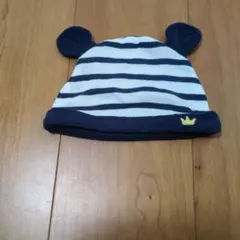 ストライプ耳付きベビー帽子