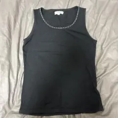 ライトストーン付きタンクトップ ブラック/Mサイズ