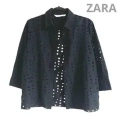 【美品】ZARAザラ シャツ ブラウス カットワーク刺繍レース 七分袖ブラックM