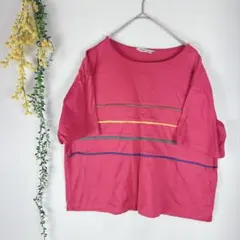 Think sense Tシャツ　M ピンク　リボン　テープ　デザイン　a182