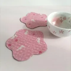 2枚セット 和カフェ気分♪ 桜と兎の花型コースター 和柄/桜・うさぎ