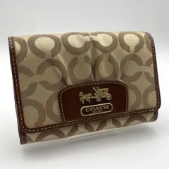 COACH コーチ シグネチャー柄 二つ折り財布 ブラウン ピンクのサムネイル