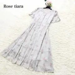美品✨ローズティアラ　大きいサイズ　マキシ丈花柄ワンピース　リボン　42