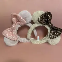 東京ディズニーリゾート　ミニーマウス　カチューシャ もこもこ ピンク　ブラウン