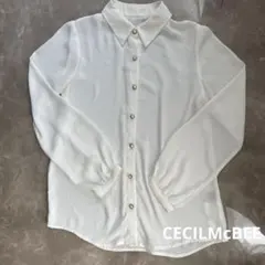 CECIL McBEE ホワイト シフォン 長袖シャツ パールボタン
