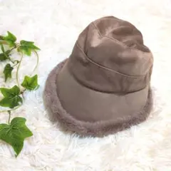 シューラルー コーデュロイ フェイクファー ハット 帽子 ブラウン 小顔効果