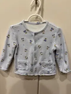 水色チェックとホワイトのカーディガン