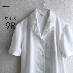 美品 ブラウス カットソー 襟 レース 刺繍 オープンカラー 古着 レトロ