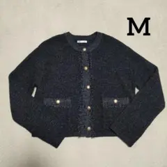 GU ノーカラーツイードジャケット金ボタン M ダークネイビー