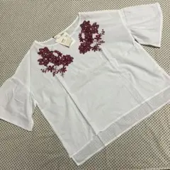CUBE SUGAR evo 花柄刺繍ブラウス 半袖 ホワイト Mのサムネイル