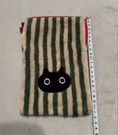 【未使用品】Atsuko Matano ファスナー付タオルポーチ　ストライプ　猫
