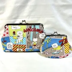 がま口財布　がま口ポーチ　小銭入　ハンドメイド　猫　コミック風