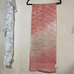 タグ付　シルク100% ピンク 帯揚げ 金色模様付