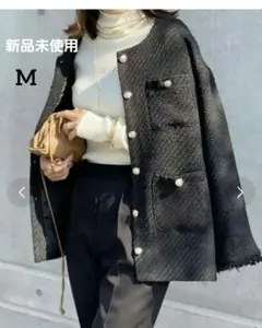 完売品　新品未使用タグ付　Re:EDIT　ツイードフリンジノーカラージャケット
