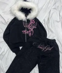 9090girl Cross Logo Glitter Zip Hoodie S