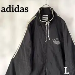 adidas　アディダンス　ナイロンジャケット　黒　メンズLサイズ　国旗タグ古着