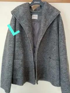 レディースショートコート　L グレーフード付き　tsukuru＆Lin