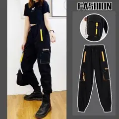 【地雷系/サブカル】サイバー地雷 カーゴパンツ 黒黄 原宿系 Y2K ダンスのサムネイル