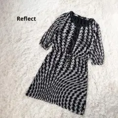 Reflect リフレクト 総柄ワンピース 七分袖 フレア ウエストリボン M