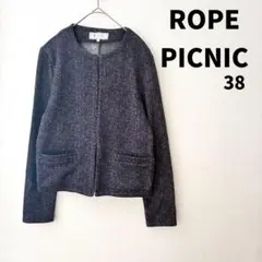ROPE PICNIC ノーカラージャケット ネイビー 裏起毛 ヘリンボーンのサムネイル