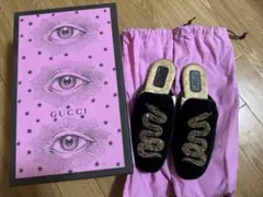 GUCCI グッチ サンダル ミュール 靴 蛇 パイソン スエードダーク 
