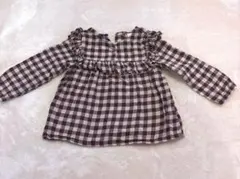 HM ブラウンチェック フリル付きシャツ 92