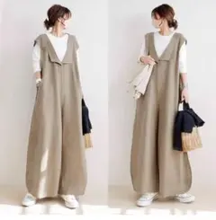 L ワイドパンツ サロペット オールインワン Vネック ジャンプスーツ a13