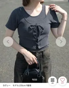 WEGO レイヤードレースアップ トップス ダークグレー半袖Tシャツ Fサイズ
