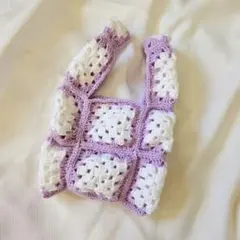 クロシェミニバッグ グラニースクエア 白×紫 ハンドメイド