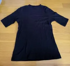 UNIQLOブラック リブ 半袖 ハイネック カットソー