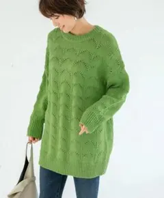 STYLE DELI オーバーサイズ柄すかし編みニット ライトグリーン FREEのサムネイル
