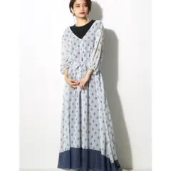 【新品・未使用】アズール ペイズリー柄 シャツガウン ロングワンピ ブルー