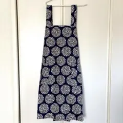 ハンドメイド　バッククロスエプロン　ネイビー系② かぶり型　フリーサイズ