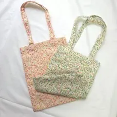 ハンドメイド 小さい花柄 ぺたんこトートバッグ2枚セット♪SALE♪