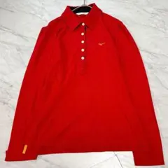 Mizunoミズノゴルフ 長袖ポロシャツ 刺繍ロゴ 赤 M ゴルフウェア　無地のサムネイル