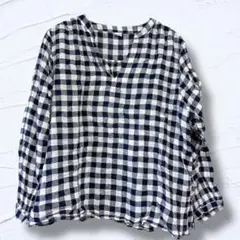 OLD NAVY【S】チェック柄 長袖シャツ リネン コットン 春服