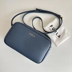 【極美品】FURLAフルラ 本革ミニショルダーバッグ くすみブルー 斜め掛け
