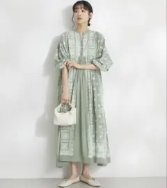 パネル柄ウエスト切り替えボリュームワンピース6