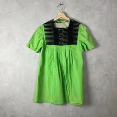 USA古着 半袖ワンピース ライトグリーン エスニック 黄緑色 vintageのサムネイル