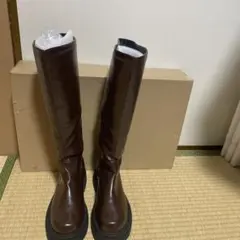 ブラウン ロングブーツ 合成皮革
