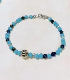 【セール】ターコイズブルー ブレスレット ネイビー パールビーズ ハンドメイド