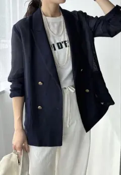【未使用・タグ無し】doudou メッシュダブルジャケット ネイビーのサムネイル